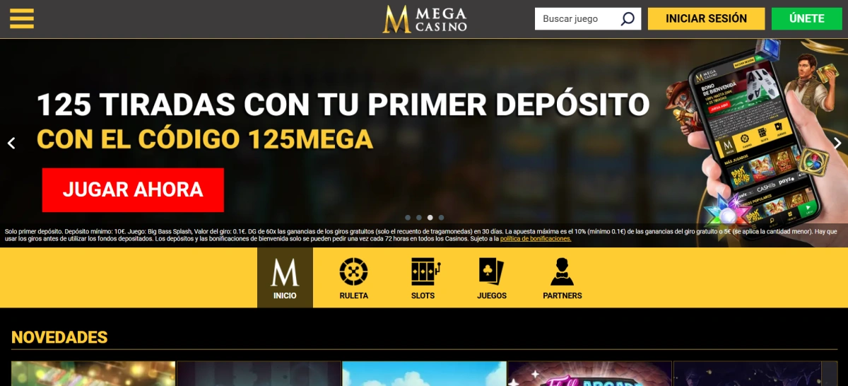 Mega Casino Online España pantalla principal
